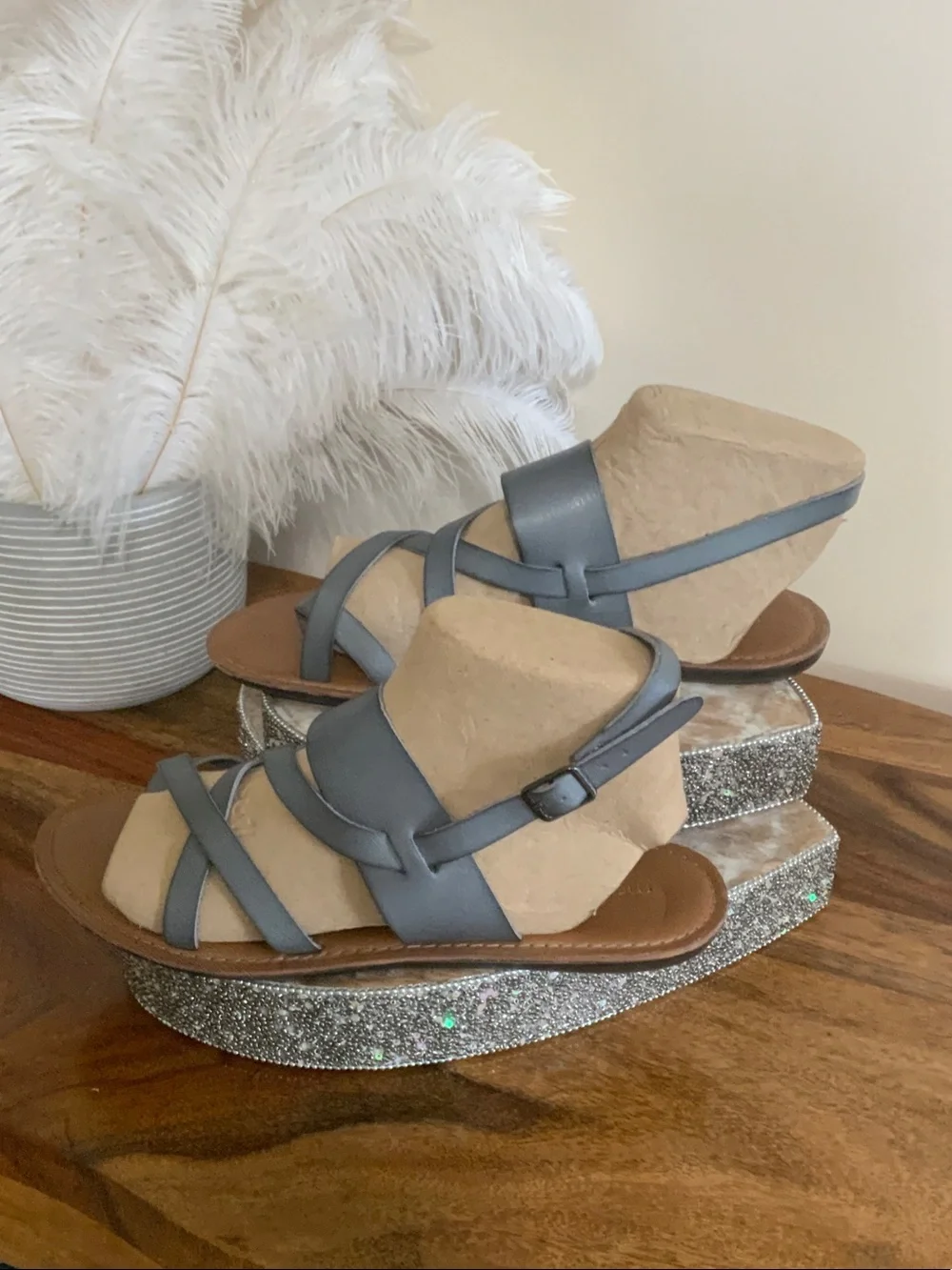 Maurices Gray Strappy Leather Sandals